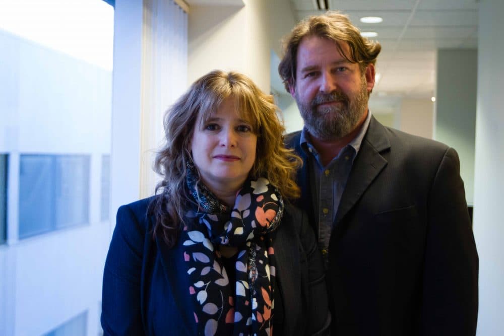 Abbey Clements is a former teacher at Sandy Hook Elementary School in Newtown, and Brian Clements is a poet and editor of &quot;Bullets into Bells.&quot; (Liz Gillis/WBUR)