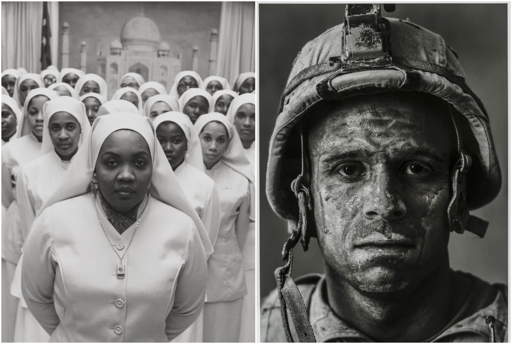 Gordon Parks' photograph of Ethel Shariff in Chicago in 1963 and Louie Palu's photograph of U.S. Marine Gysgt. Carlos "OJ" Orjuela, age 31, in Garmsir, Helmand,  Afghanistan in 2008. (Courtesy Gus and Arlette Kayafas in honor of Karen E. Haas and Museum of Fine Arts, Boston)