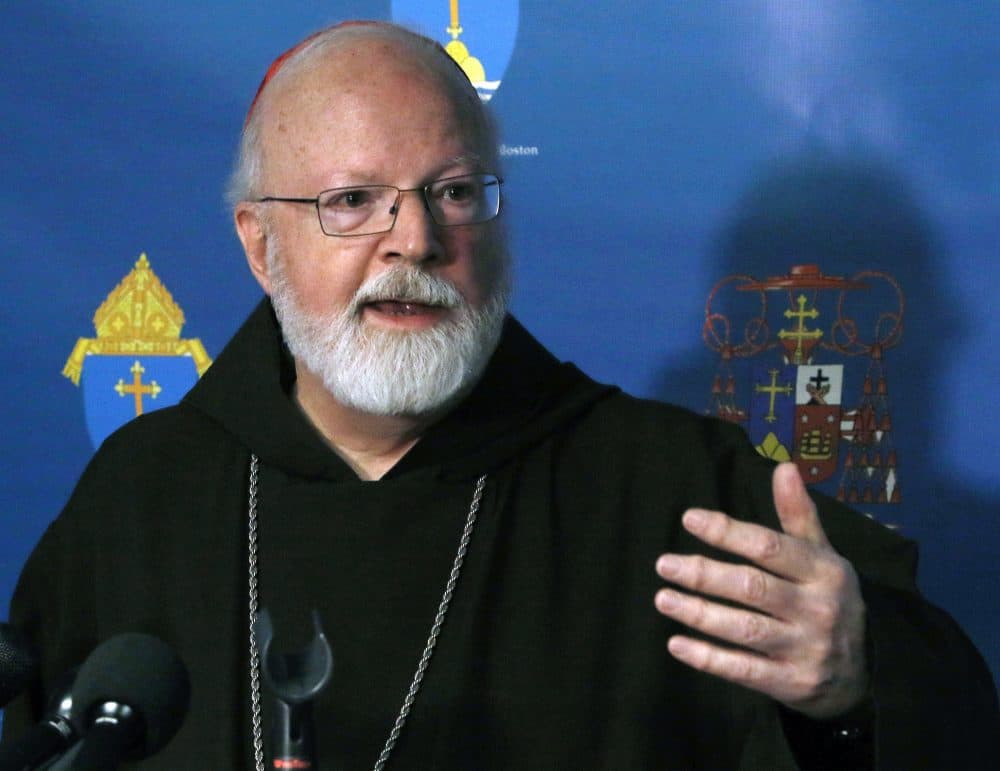 Boston Roman Catholic Archdiocese Cardinal Sean O'Malley speaks to the media in Braintree, Mass., on Wednesday. (Bill Sikes/AP)