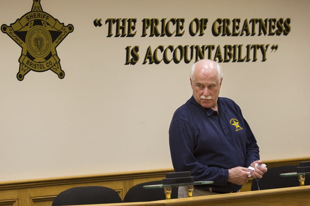 Bristol County Sheriff Thomas Hodgson during a training class conducted at Bristol County Jail and House of Correction in North Dartmouth in December 2017. (Jesse Costa/WBUR)
