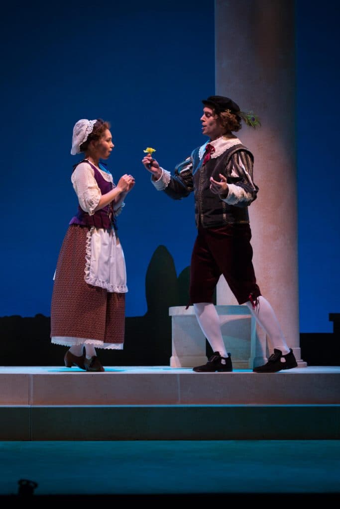 Archibald “The All-Right” Grosvenor, performed by Paul Max Tipton, surprises Patience, portrayed by Sara Heaton. (Courtesy Kathy Wittman/Ball Square Films)