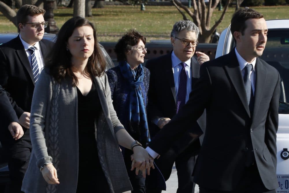 Sen. Al Franken, D-Minn., arrives with his wife Franni Bryson and family to the Capitol, Thursday, Dec. 7, 2017, on Capitol Hill in Washington. Franken said he will resign from the Senate in coming weeks following a wave of sexual misconduct allegations and a collapse of support from his Democratic colleagues, a swift political fall for a once-rising Democratic star. (Jacquelyn Martin/AP)