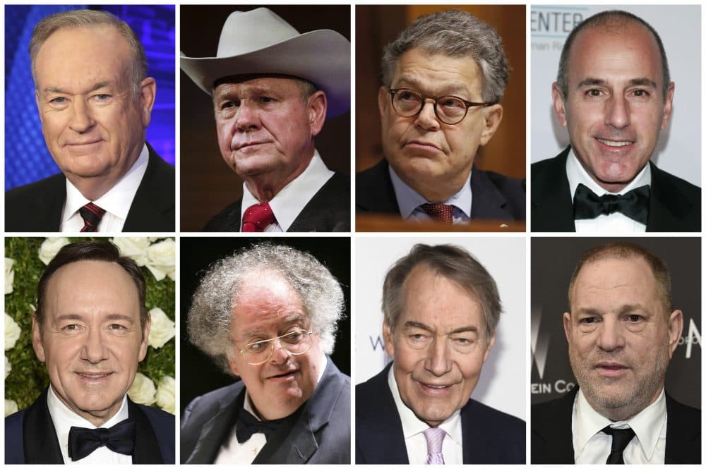 This combination of file photos shows, top row from left, broadcaster Bill O'Reilly, U.S. Senate candidate Roy Moore, U.S. Sen. Al Franken, D-Minn., and broadcaster Matt Lauer. Bottom row from left are actor Kevin Spacey, conductor James Levine, broadcaster Charlie Rose and film producer Harvey Weinstein. (AP Photo)