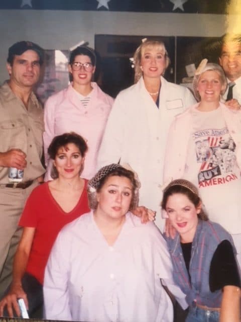 The 1992 cast of "North Shore Fish" poses backstage. (Courtesy Marina Re)