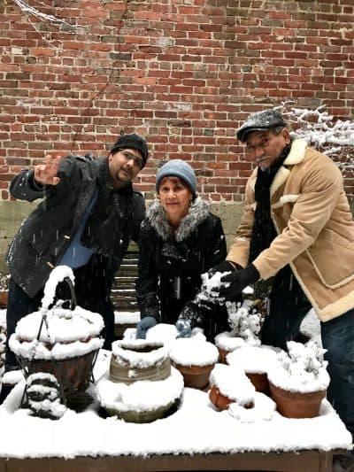 East Boston resident Elvin Zayas-Lai's family recently arrived from Puerto Rico and celebrated their first snow fall. (Courtesy)