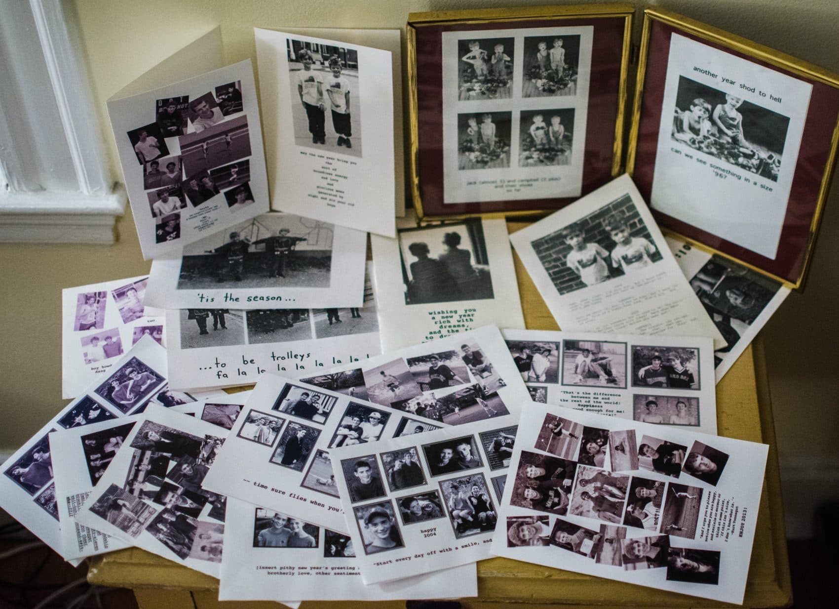 New Year's greetings from days gone by: a sample of the photos-of-sons subset of Sharon Brody's holiday cards. (Courtesy of Sharon Brody)