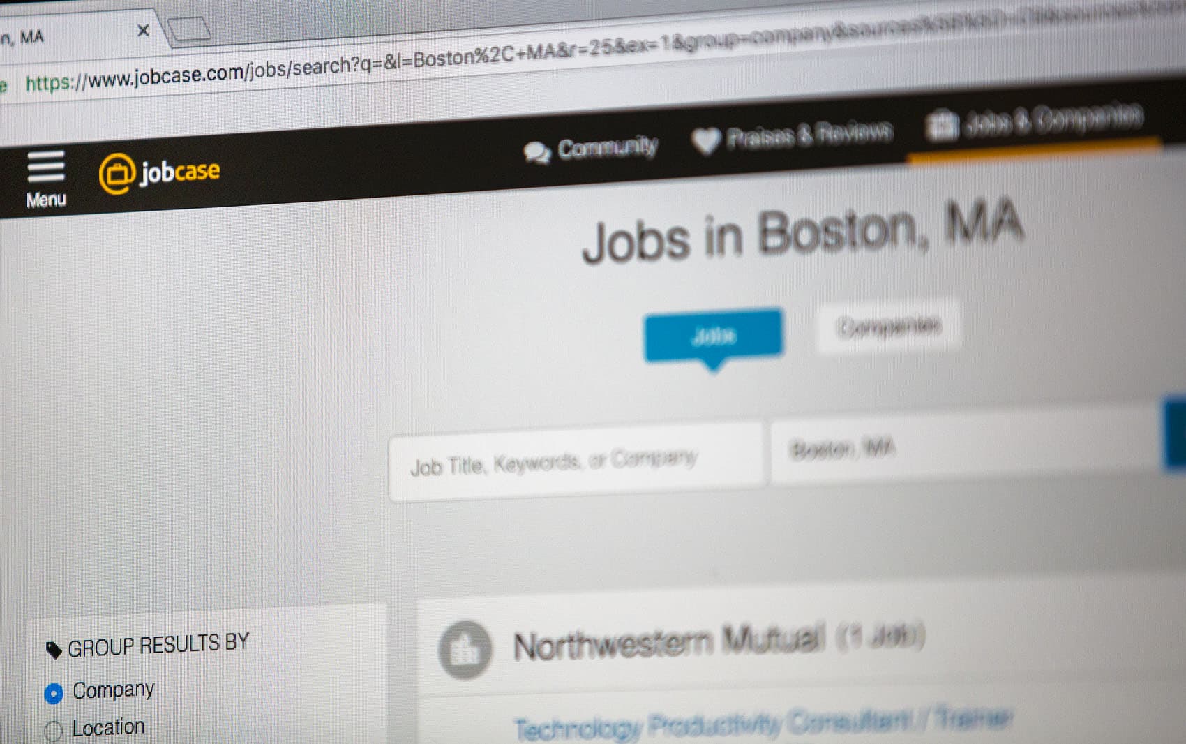 The Jobcase website (Jesse Costa/WBUR)
