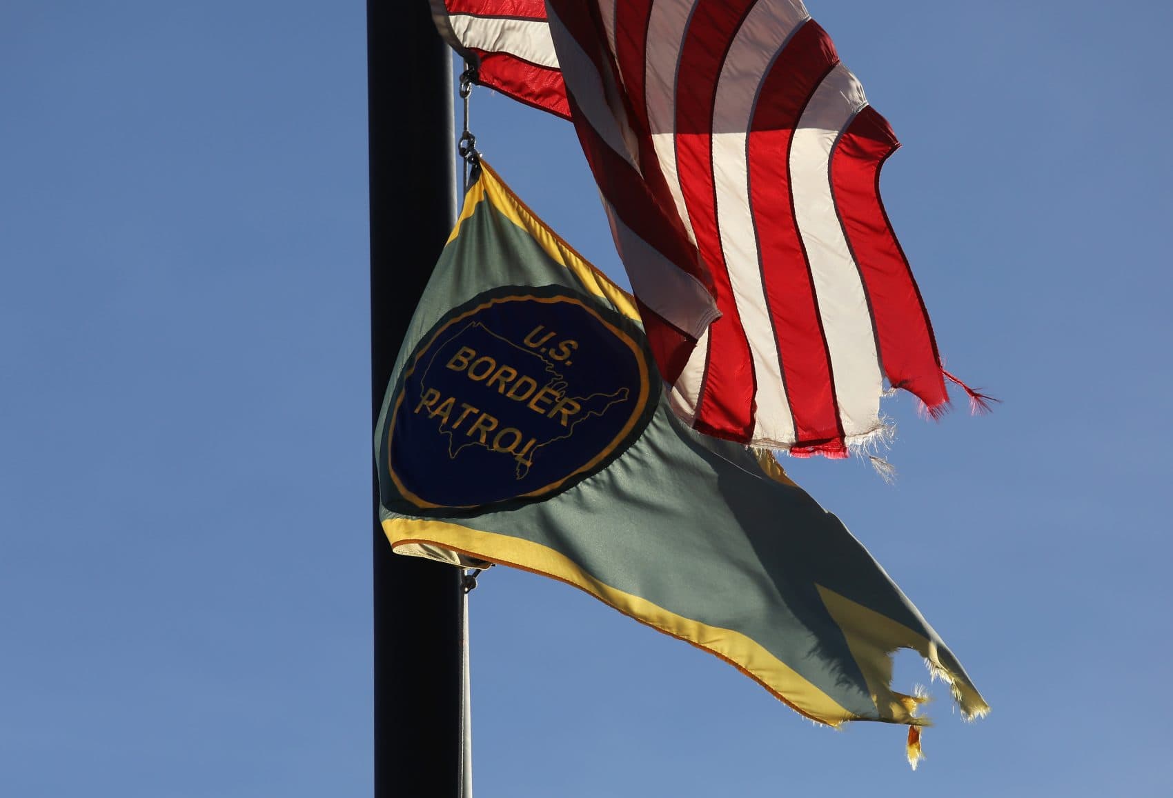 A U.S. Border Patrol flag hangs in front of the sector office in the Big Bend area of west Texas on Nov. 22, 2017 near Van Horn, Texas. (John Moore/Getty Images)