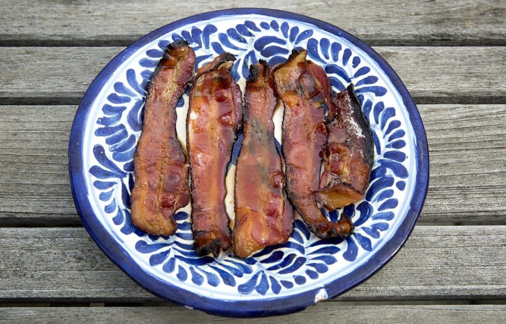 Broiled maple-glazed bacon, from chef Kathy Gunst. (Robin Lubbock/WBUR)