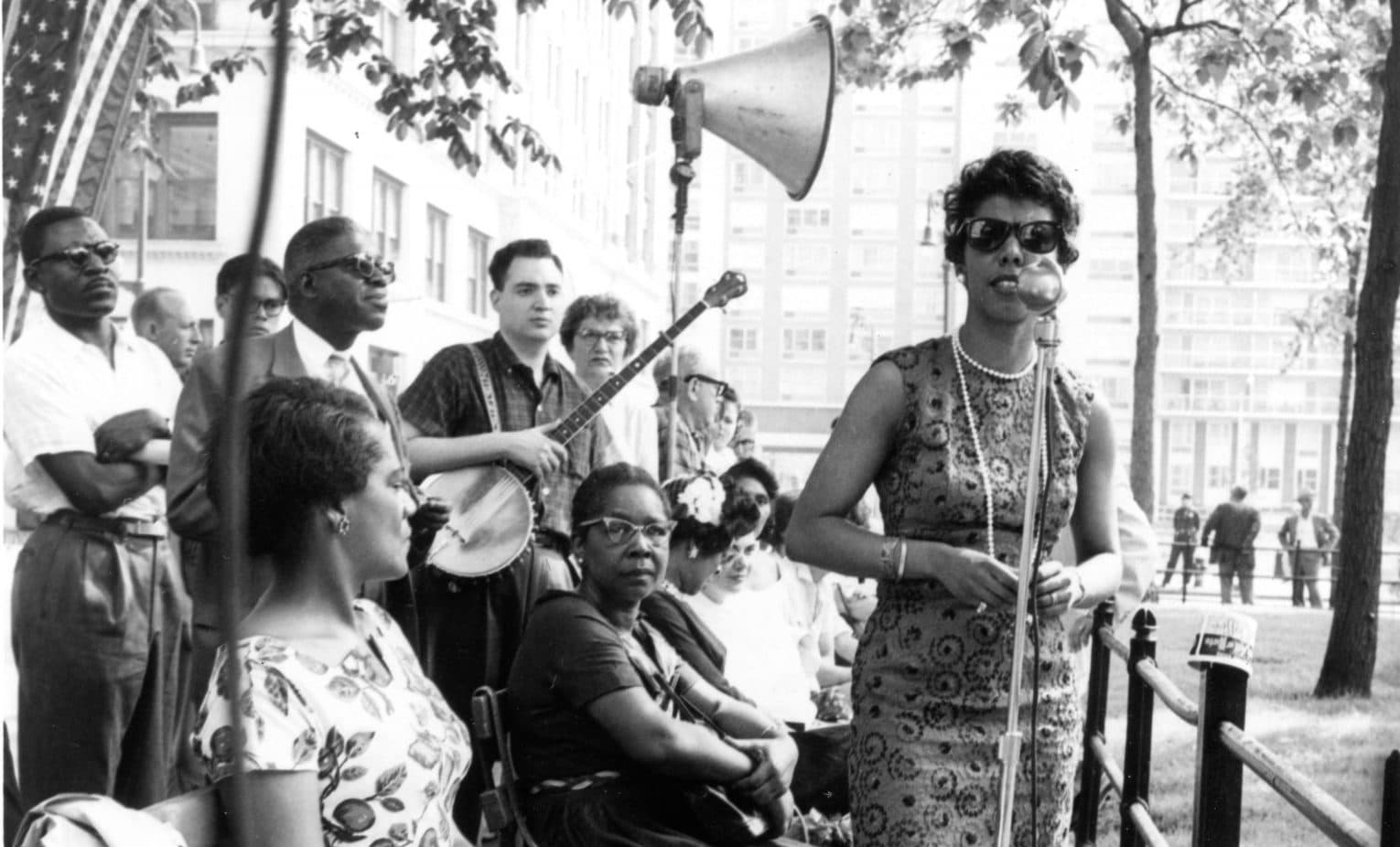 Lorraine Hansberry speaks at an NAACP rally in June 1959. (Courtesy Gin Briggs/Lorraine Hansberry Properties Trust)