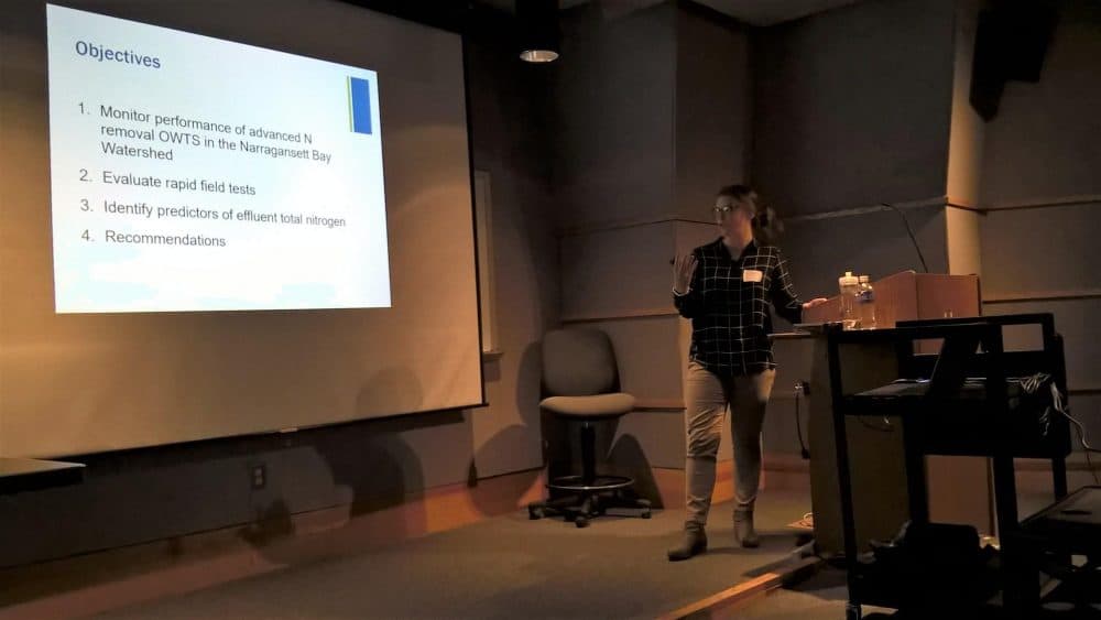 Soil researcher Sara Wigginton presents data at the New England Onsite Wastewater Training Program, on December 7, 2017. (Jill Kaufman/NEPR)