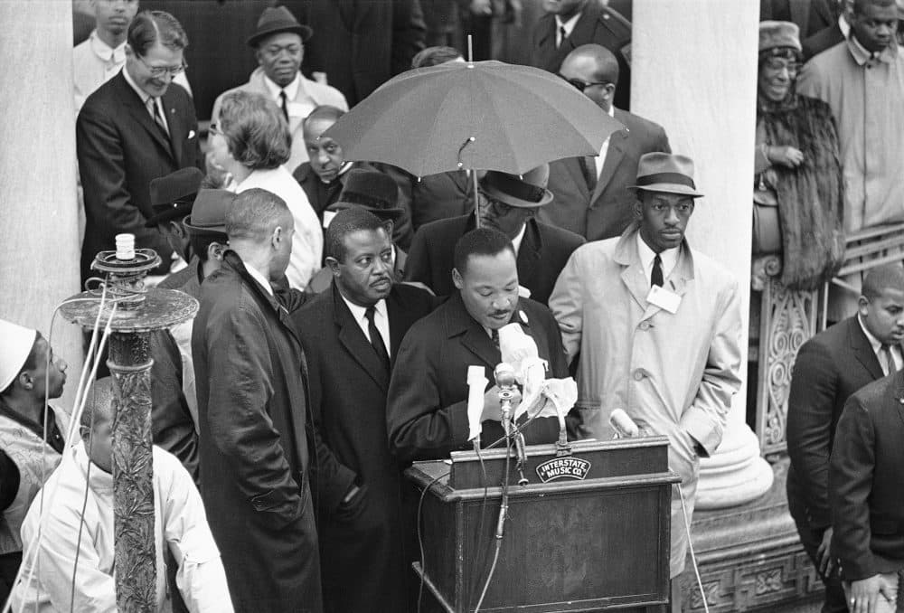 Dr. Martin Luther King Jr. speaks to crowd on Boston Common on April 23, 1965. (AP)
