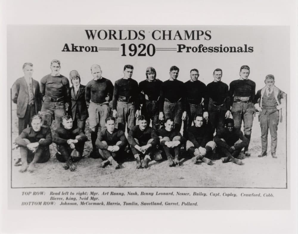 In 1920, the Akron Pros became the first pro football champs. Fritz Pollard is seated, lower right. (John Hay Library, Brown University) 