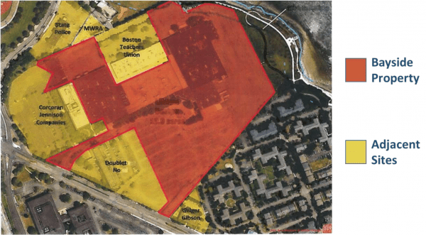 The 20-acre parcel in relation to other Columbia Point sites (Courtesy of the UMass Building Authority)