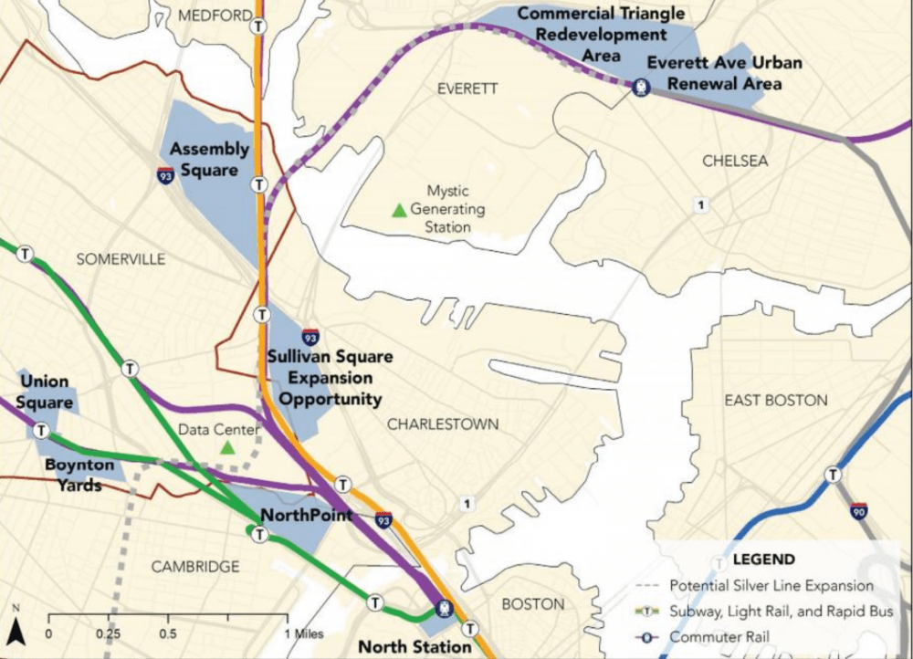 A screenshot from Somerville's bid shows its proposed sites. (Courtesy city of Somerville)