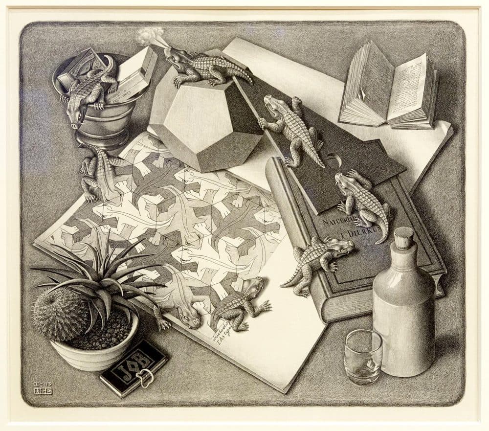 M.C. Escher, &quot;Reptiles,&quot; 1943. (Robin Lubbock/WBUR)