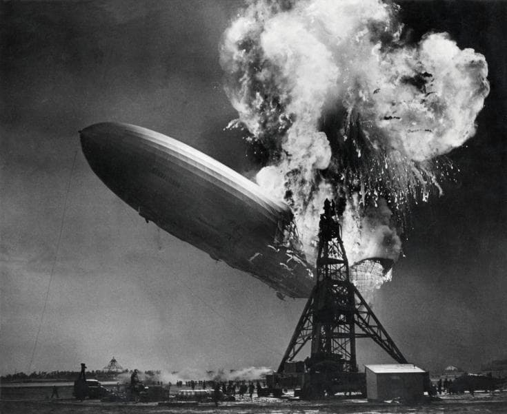 The stern of the Hindenburg begin to fall in New Jersey on May 6, 1937. (Nationaal Archief/Spaarnestad Photo)