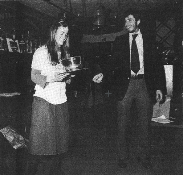 Ellen Walsh of Boston College receives the Baker Cup in 1976. (Courtesy of The Heights)