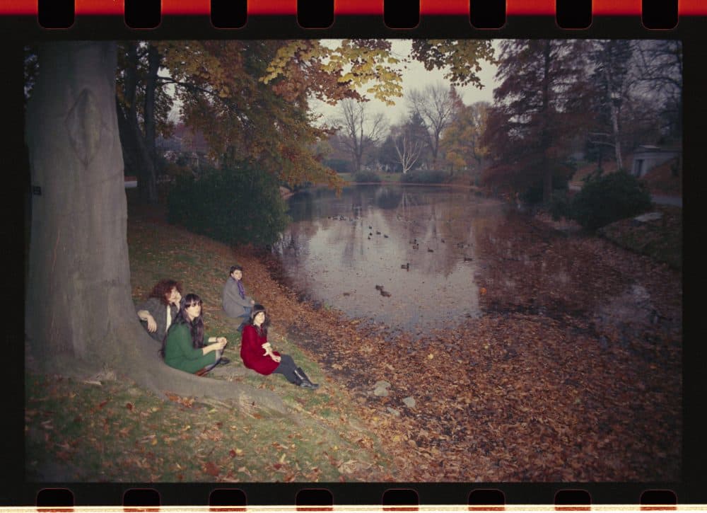 Members of Lazy Susan, including JJ's sister Claudia Gonson (in green), at Mount Auburn Cemetery take in the late '80s. (Courtesy JJ Gonson)