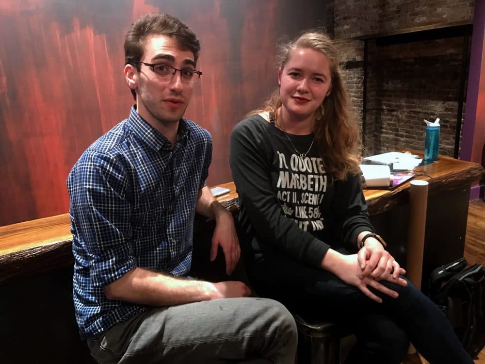 Daniel Thomas Blackwell and Lelaina Vogel, co-founders of Underlings Theatre Company. They aim to examine classic texts through a more contemporary lens. (Jeremy D. Goodwin for WBUR)