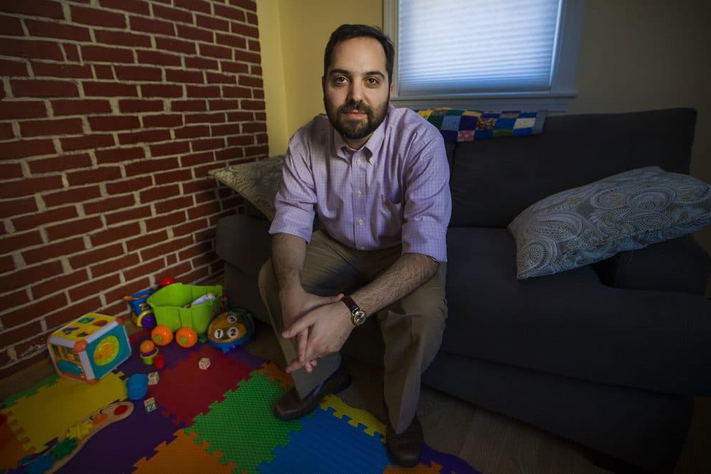 Adam Stern at his home in Newton (Jesse Costa/WBUR)