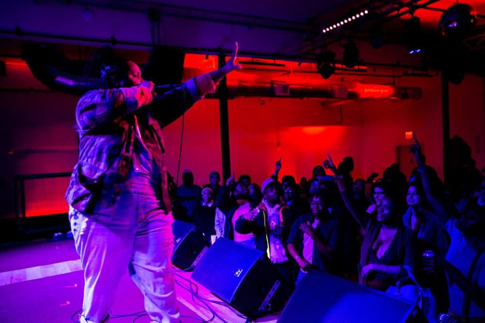 Boston hip-hop artist Oompa performs at Sonia in Cambridge. (Jesse Costa/WBUR)
