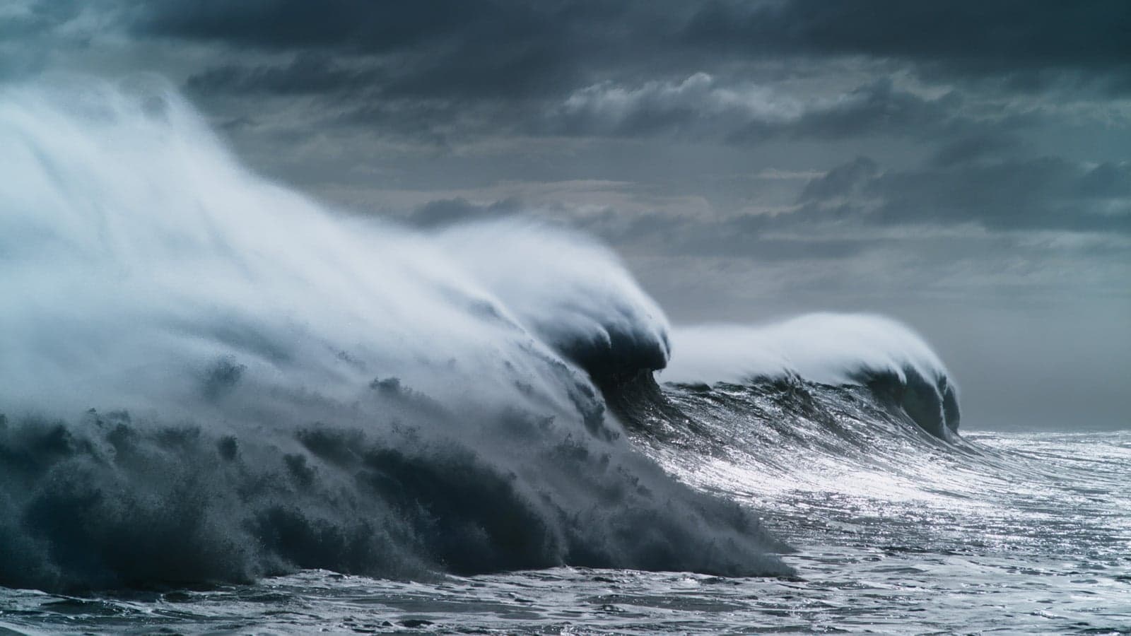 Giant waves breaking along the Wild Coast, South Africa. During the filming of the surfing dolphin segment, the BBC team witnessed one of the largest swells to hit this coastline in the last five years. (BBC 2017)