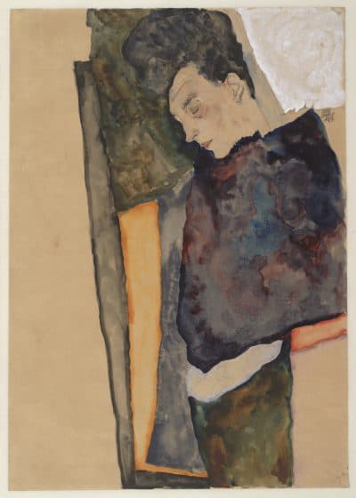 Egon Schiele's &quot;The Artist's Mother, Sleeping,&quot; created in 1911 with graphite, watercolor, and white heightening on brown wrapping paper. (Courtes of Museum of Fine Arts, Boston)