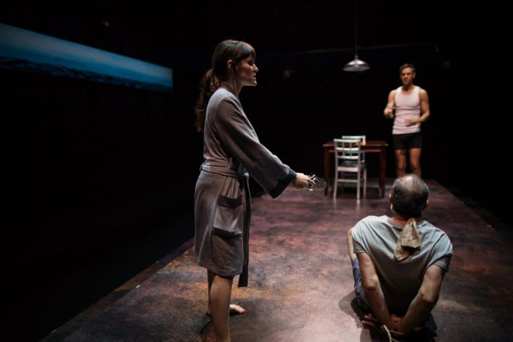 Flora Diaz as Paulina Salas, Mickey Solis as Gerardo Escobar and Mark Torres as Roberto Miranda in Commonwealth Shakespeare Company's production of &quot;Death and the Maiden.&quot; (Courtesy Nile Hawver/Nile Scott Shots)