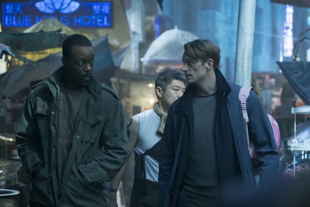 Ato Essandoh as Vernon Elliot and Joel Kinnaman as Takeshi Kovacs in &quot;Altered Carbon.&quot; (Courtesy Netflix)