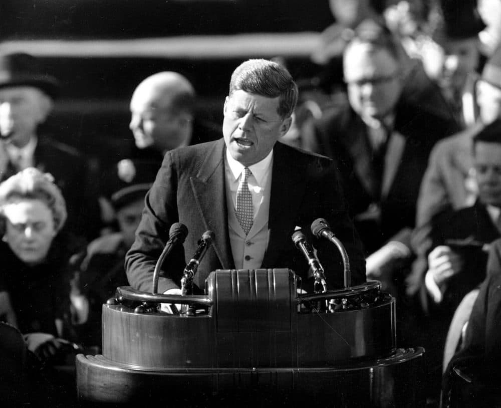 In this Jan. 20, 1961 file photo, President John F. Kennedy delivers his inaugural address after taking the oath of office in Washington. (AP)