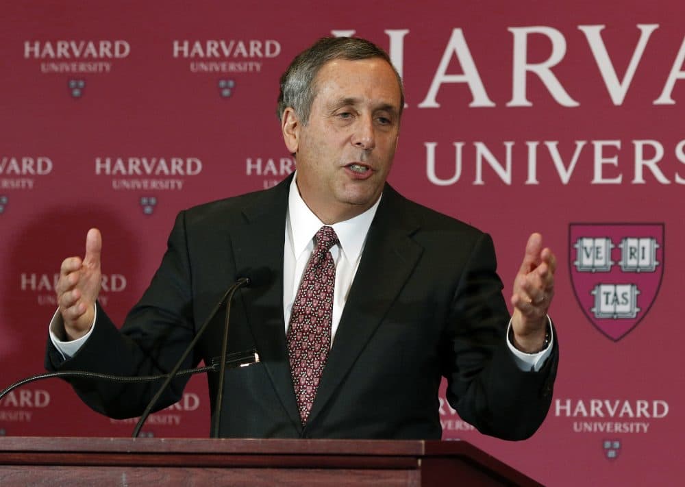 Lawrence Bacow speaks after being introduced Sunday as the 29th president of Harvard University. (Bill Sikes/AP)