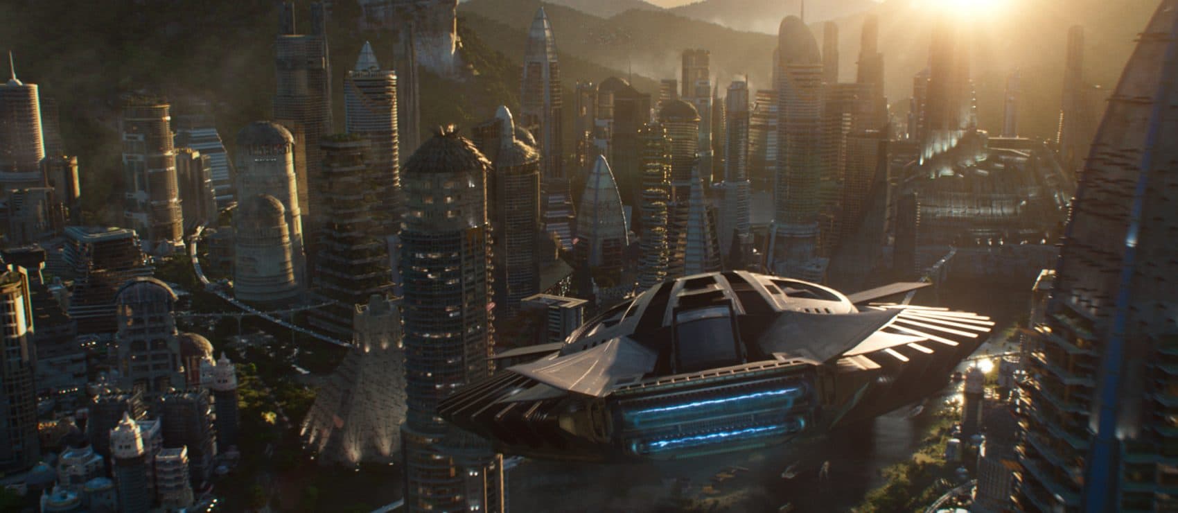 A Talon Fighter over Wakanda in "Black Panther." (Courtesy Film Frame/Marvel Studios)