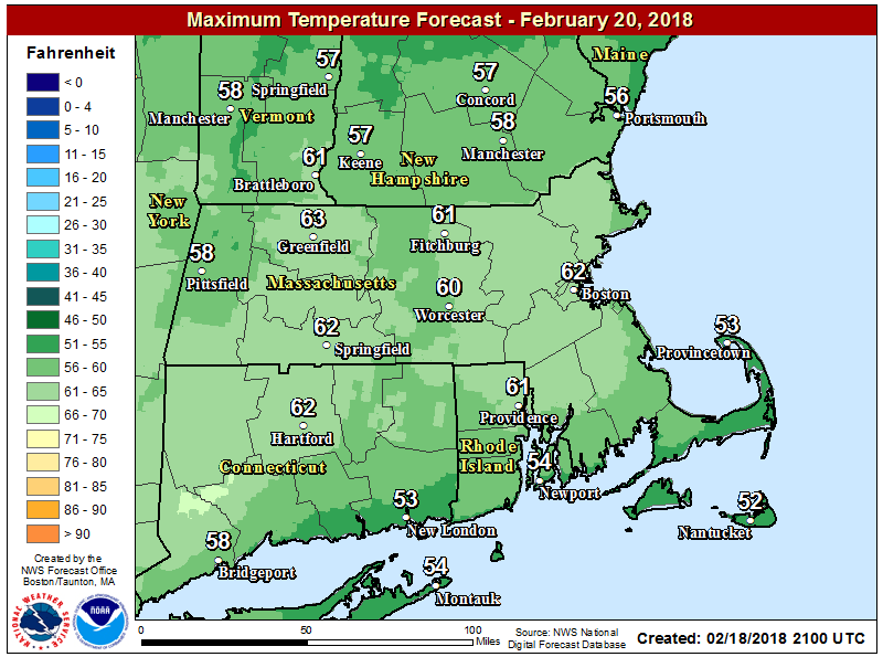 Highs Wednesday will reach the 60s. (Courtesy NOAA)