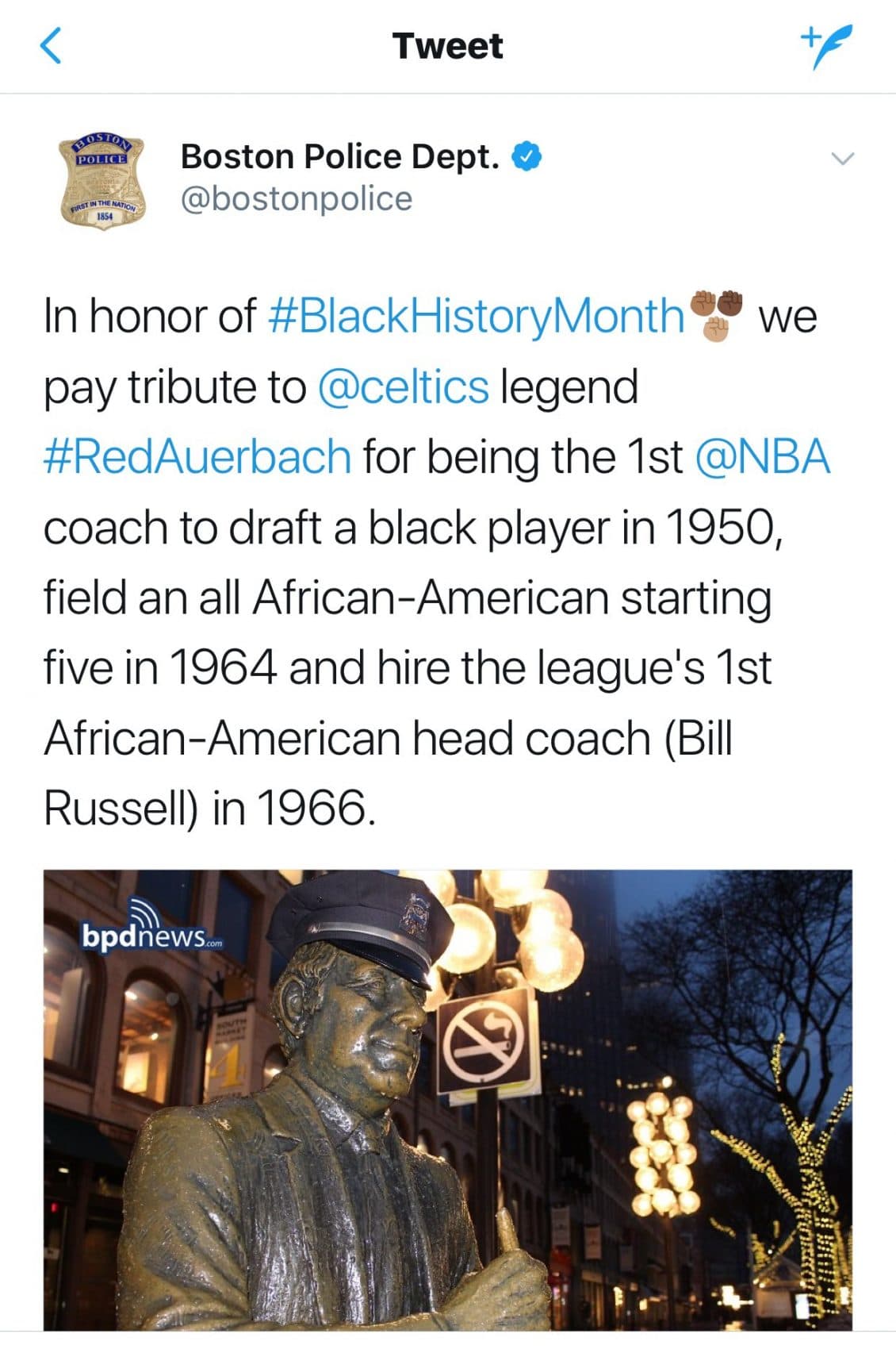 A screenshot from Twitter. The Boston Police Department has since deleted the tweet.