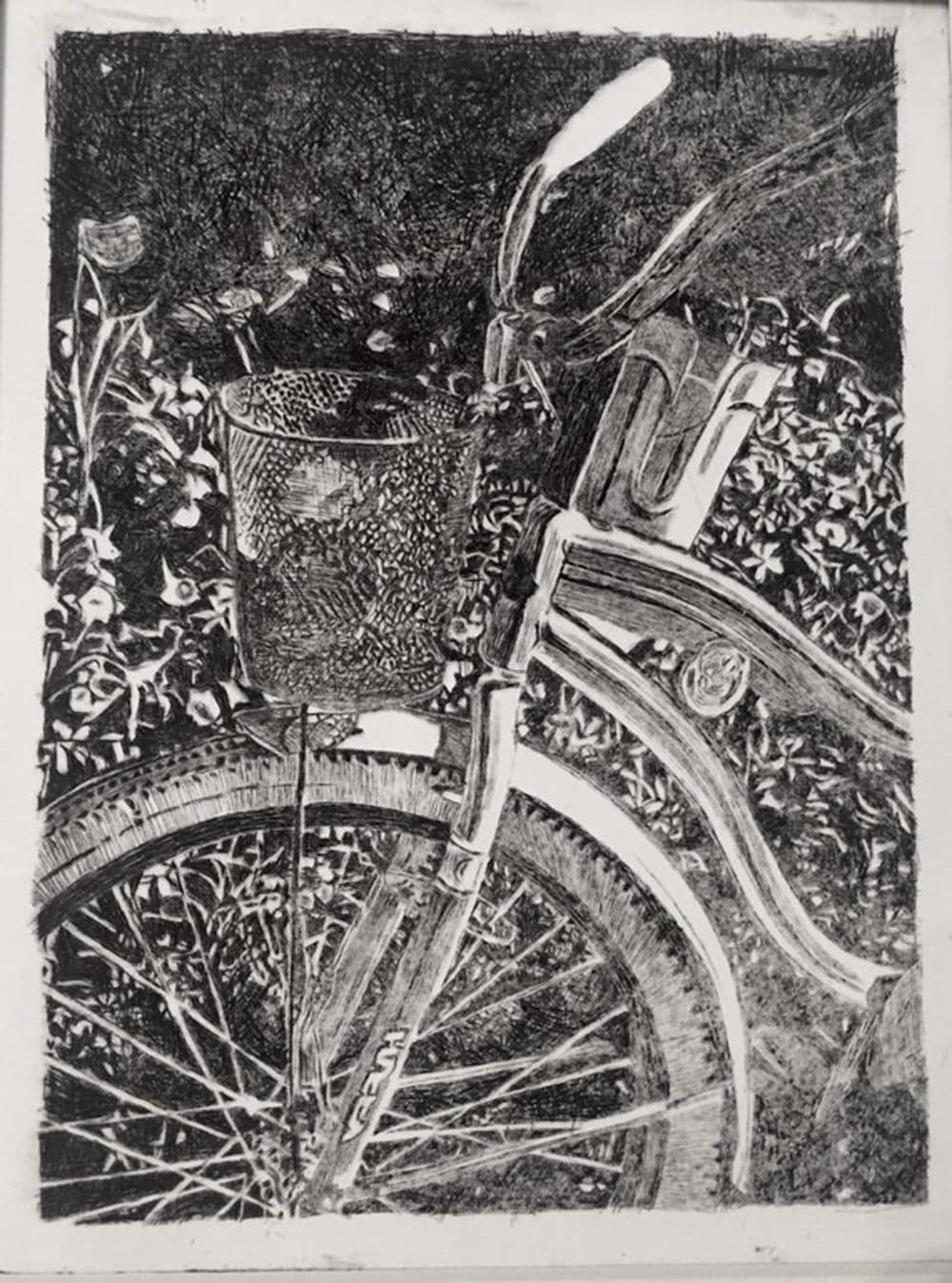 mackinaw island bike rides; drypoint print 8x12in (u/leahmarie315)