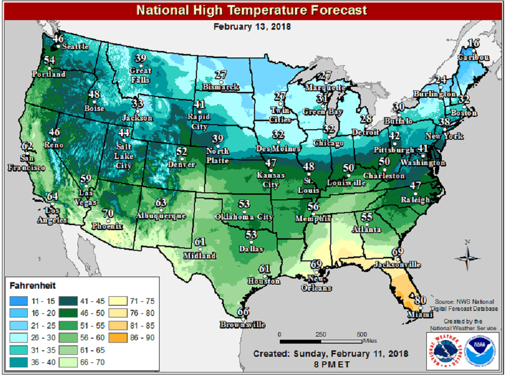 Temperatures of much of the country are fairly close to average for the time of year. (Courtesy NOAA)