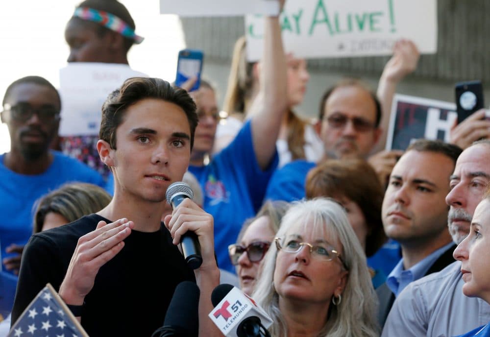 Marjory Stoneman Douglas High School student David Hogg speaks at a rally for gun control at the Broward County Federal Courthouse on Feb. 17, 2018 in Fort Lauderdale, Fla. (Rhona Wise/AFP/Getty Images)