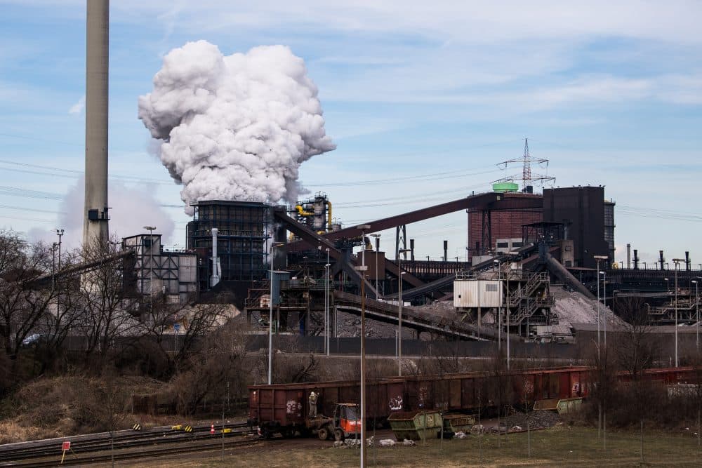Steam rises from the Huettenwerk Krupp Mannesmann GmbH steel mill on March 5, 2018 in Duisburg, Germany. Tensions between President Trump and the European Union are rising after Trump announced he would respond to any EU tariffs on American goods with U.S. tariffs on European cars. Trump originally sought tariffs on imports of steel and aluminum, to which EU officials said they would respond with tariffs on U.S. jeans, motorcycles and bourbon. The European Union and Canada are the two biggest exporters of steel to the United States. (Lukas Schulze/Getty Images)