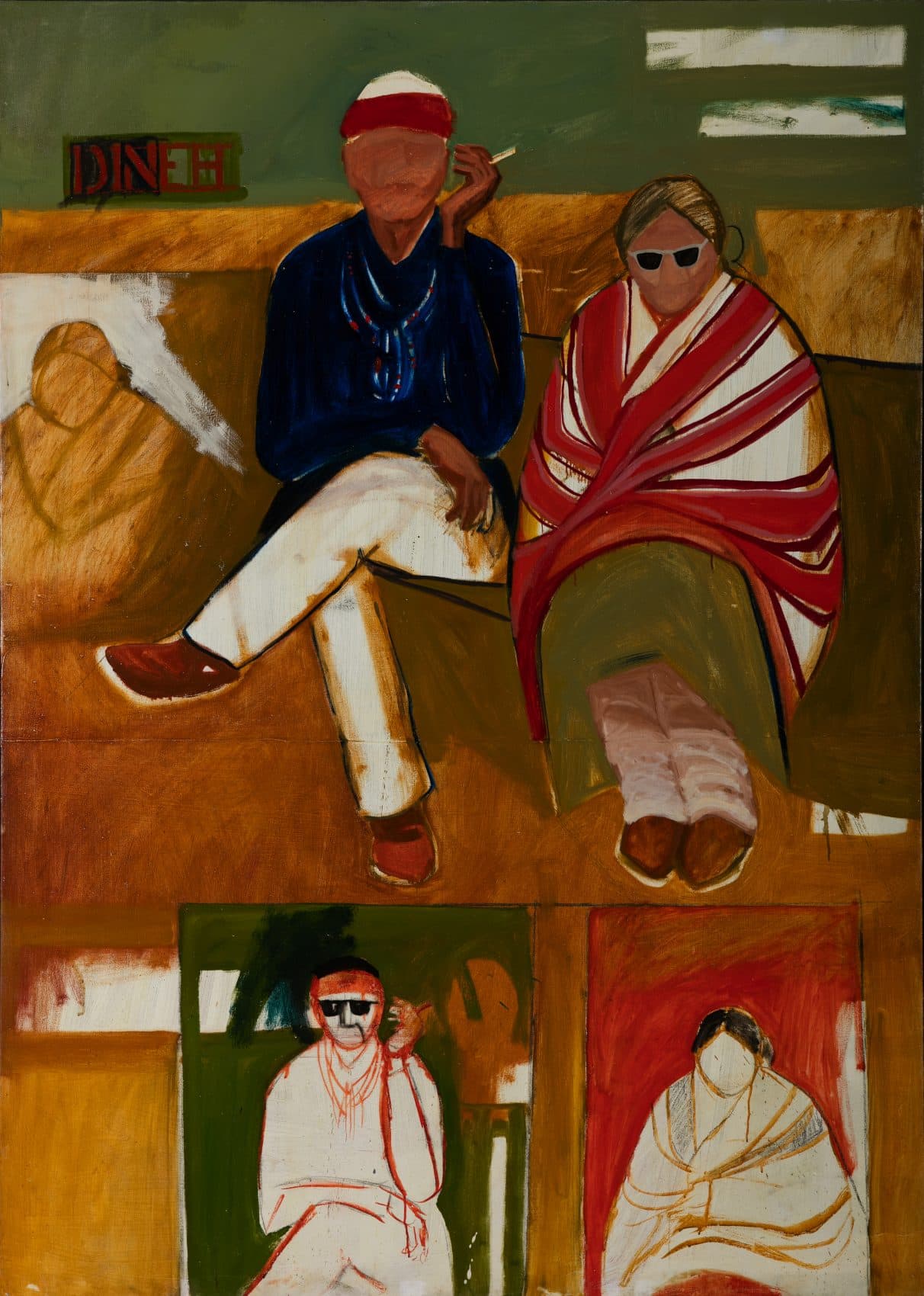T.C. Cannon's "Mama and Papa Have The Going Home Shiprock Blues," painted in 1966. (Courtesy Addison Doty/Institute of American Indian Arts, Museum of Contemporary Native Arts, Estate of T.C. Cannon)