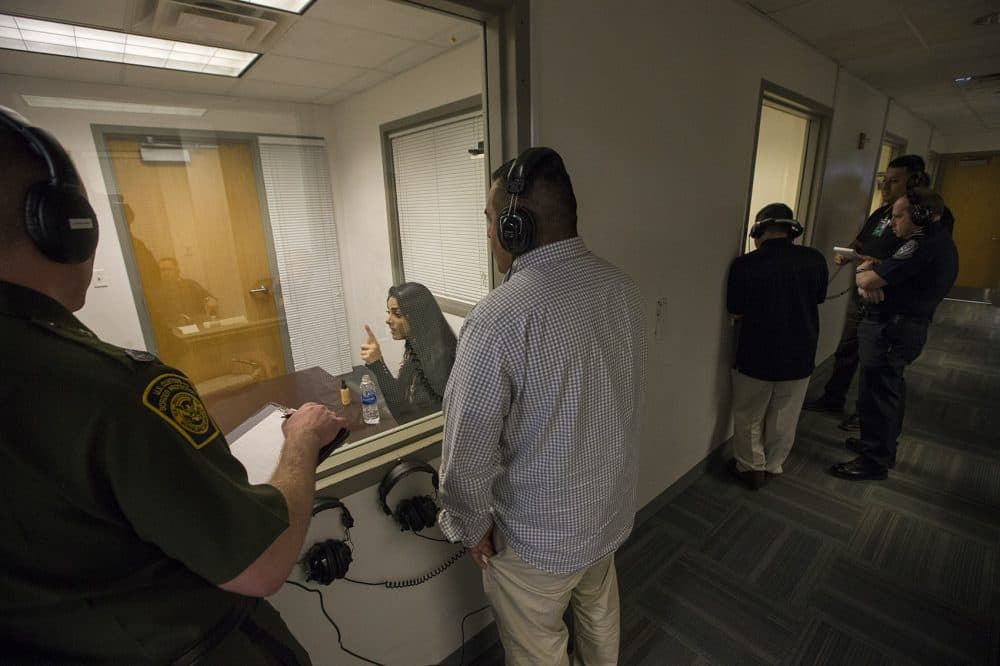 CBP trainees take part in advanced secondary questioning training. (Jesse Costa/WBUR)