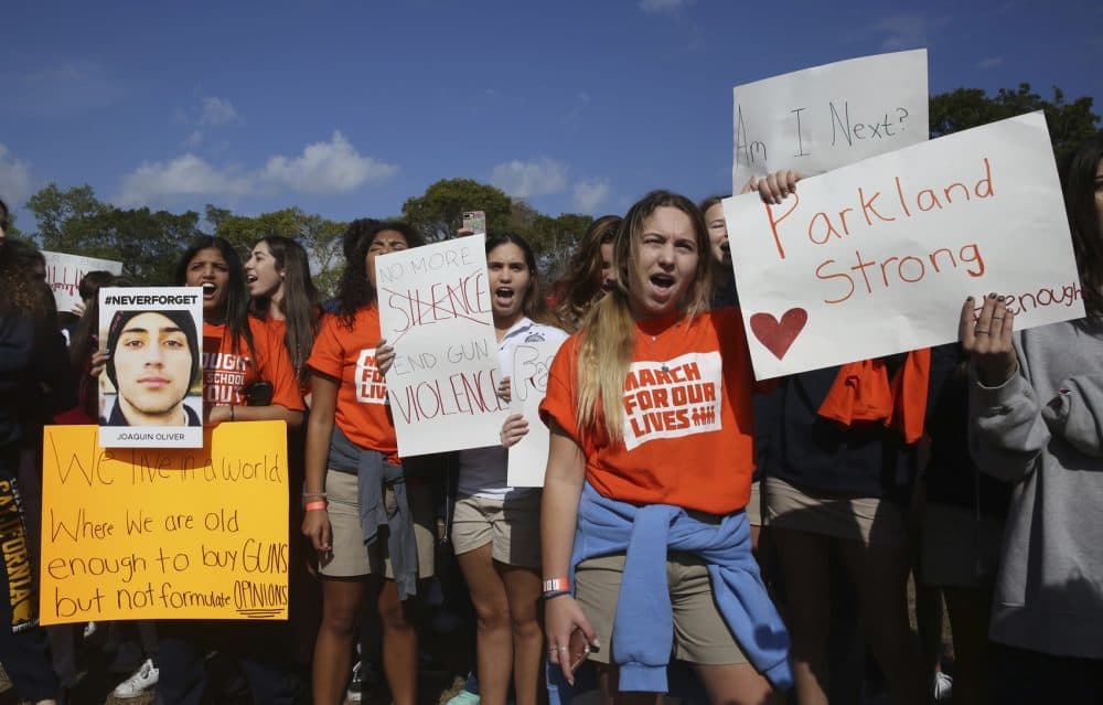 Students from Miami County Day School walk out of their school to protest gun violence in Miami Shores, Fla.,(Marta Lavandier/AP)