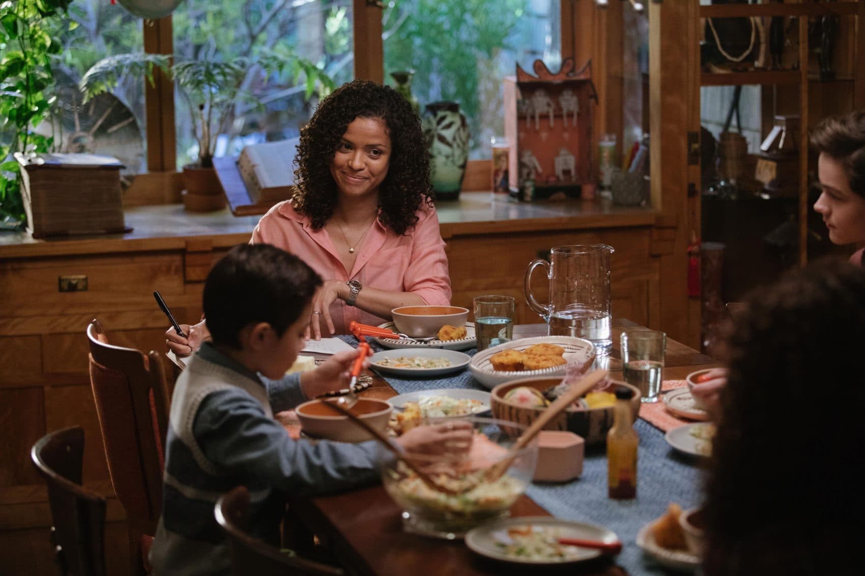 Gugu-Mbatha-Raw as Mrs. Murry, Deric McCage as Charles Wallace Murry and Levi Miller as Calvin O’Keefe in "A Wrinkle in Time." (Courtesy Disney)