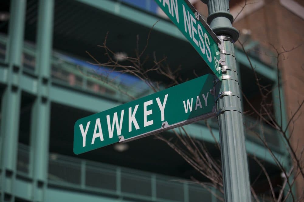 Yawkey Way street sign on the corner of Van Ness Street (Jesse Costa/WBUR)