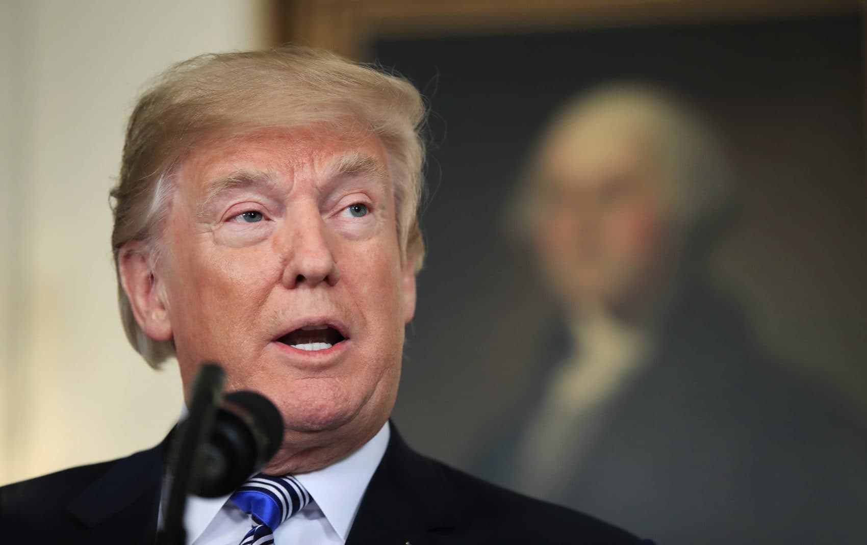 President Trump speaks in the Diplomatic Room of the White House in Washington, Friday, March 23, 2018. (Manuel Balce Ceneta/AP)