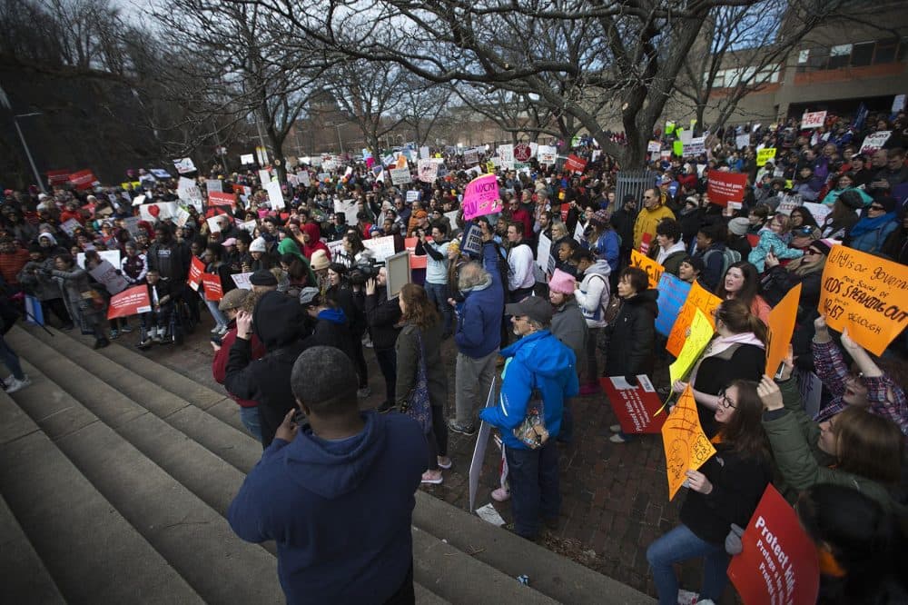 Protesters at the March ForOur Lives Rally at Madison Park. (Jesse Costa/WBUR)
