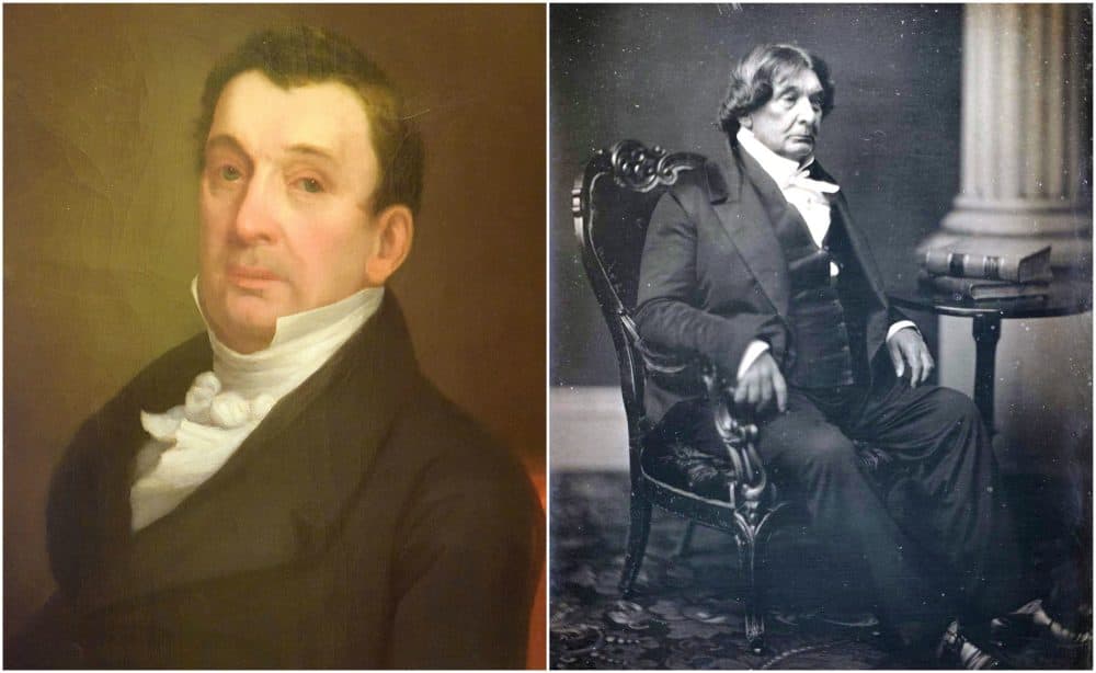On the left, the SJC's portrait of Lemuel Shaw and on the right, Southworth &amp; Hawes daguerreotype of Shaw in 1856. (Courtesy of the Supreme Judicial Court and MFA, Boston)