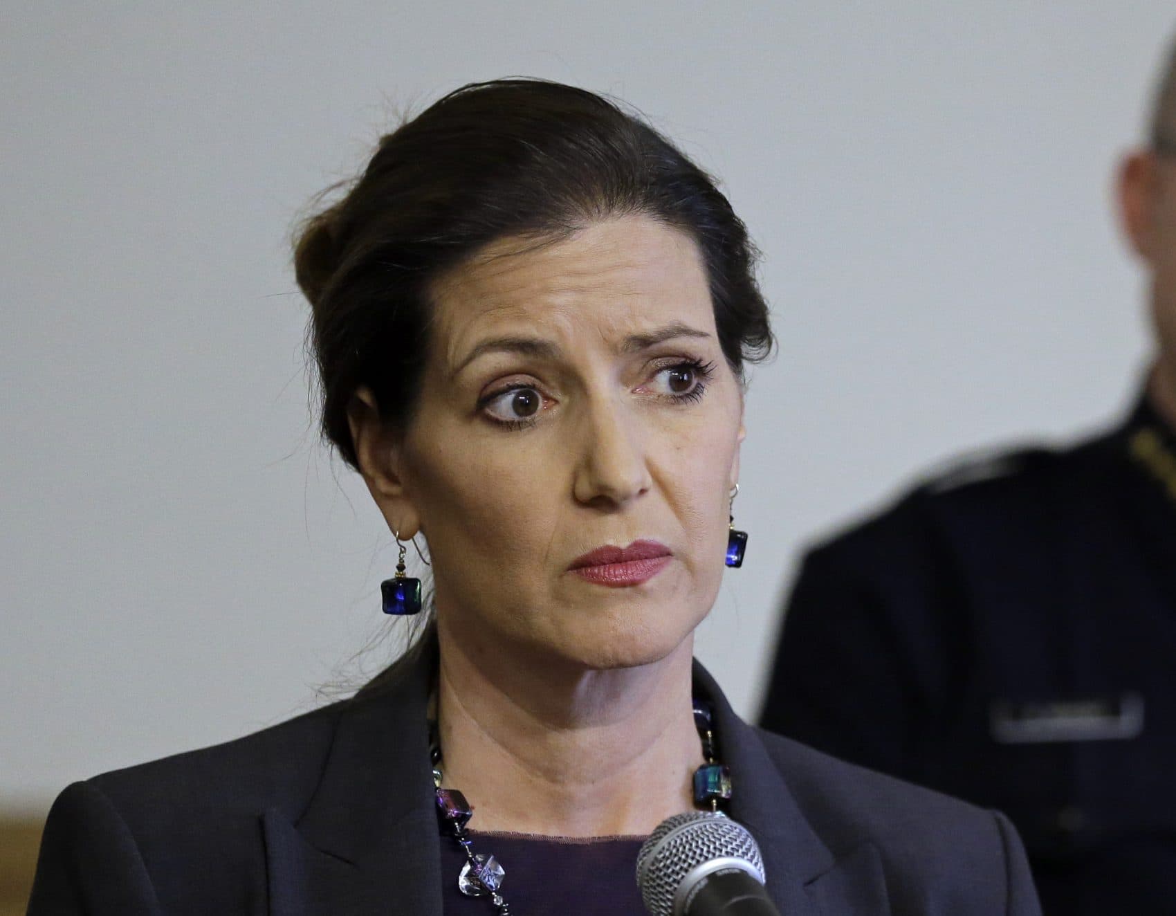 In this May 13, 2016 file photo, Oakland Mayor Libby Schaaf, speaks at a news conference in Oakland, Calif. A federal immigration official says about 800 people living in Northern California were able to avoid arrest because of a warning by Schaaf. Thomas Homan, the Immigration and Customs Enforcement chief, told "Fox and Friends" Wednesday, Feb. 28, 2018, that what Schaaf did was "no better than a gang lookout yelling 'police' when a police cruiser comes in the neighborhood." (Ben Margot/AP)