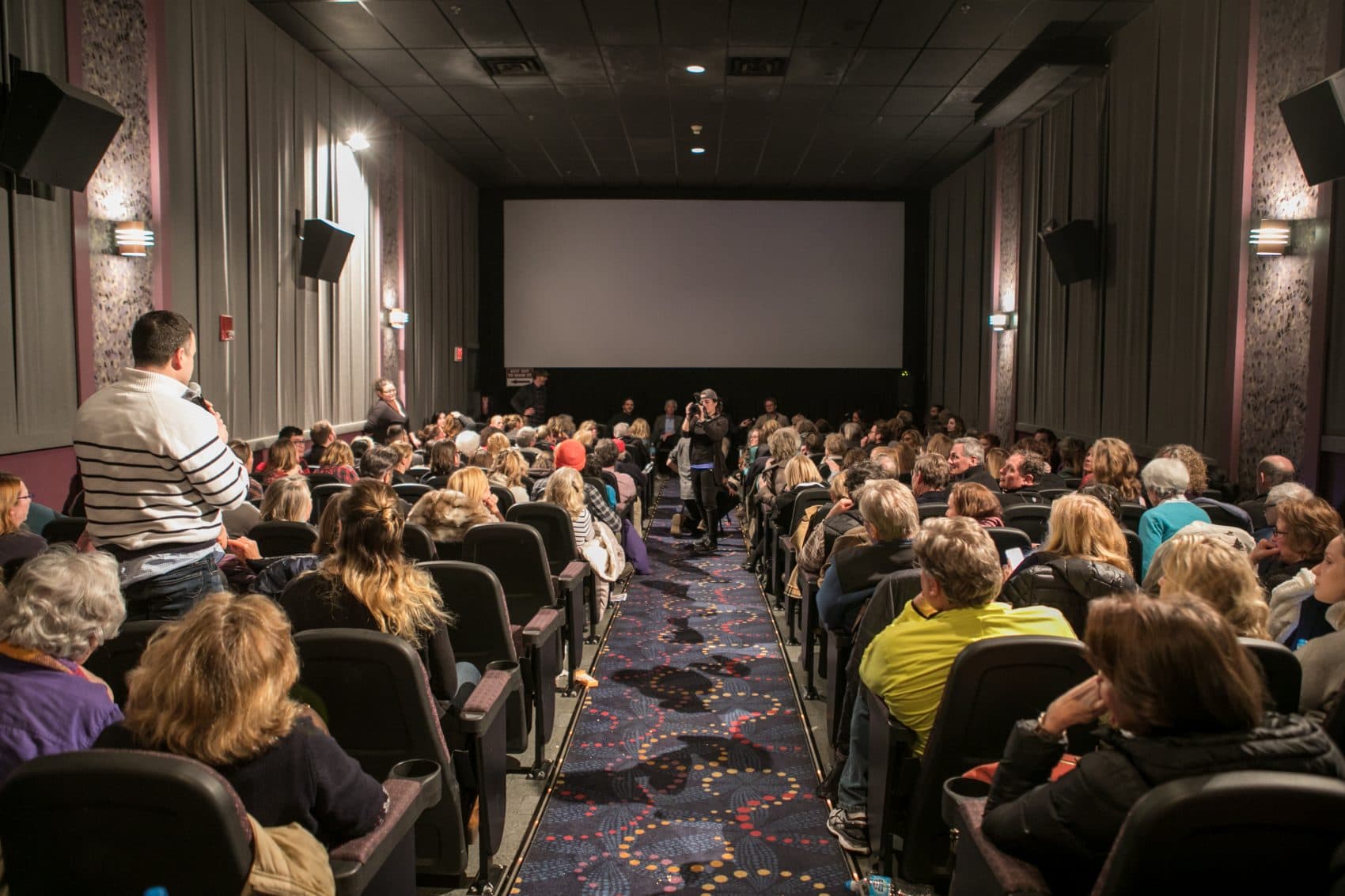 The audience asks questions after a screening of "Chappaquiddick" at the Martha's Vineyard Film Festival. (Courtesy Joshua Robinson White/Martha's Vineyard Film Festival)