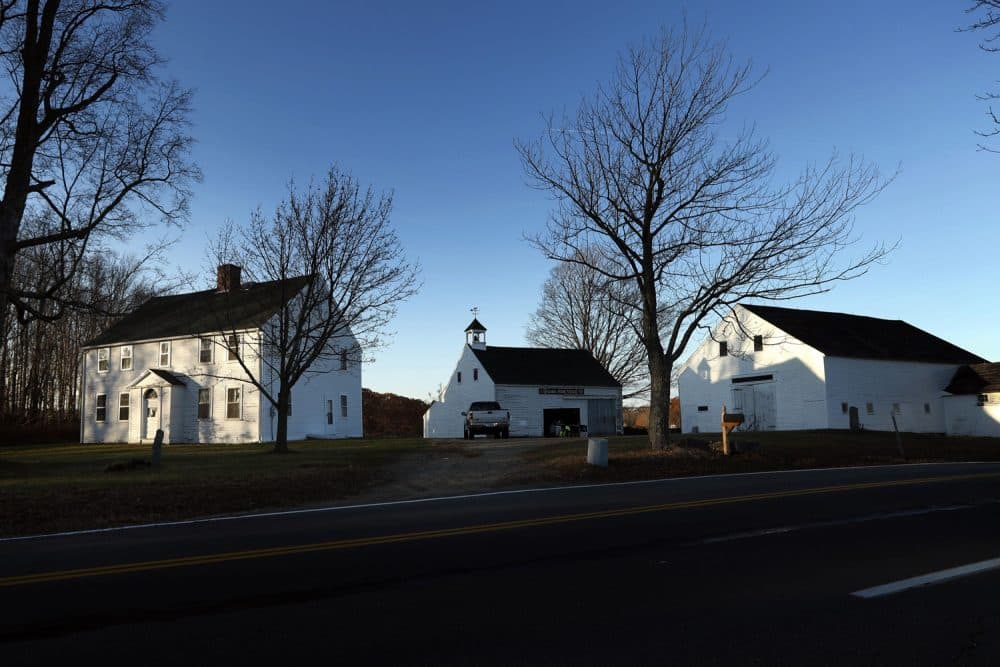 In this Wednesday, Nov. 15, 2017 photo the 300-year-old Adams homestead sits in Newington, N.H. The home of eight generations related to President John Adams has been named to the New Hampshire State Register of Historic Places. (AP Photo/Robert F. Bukaty)
